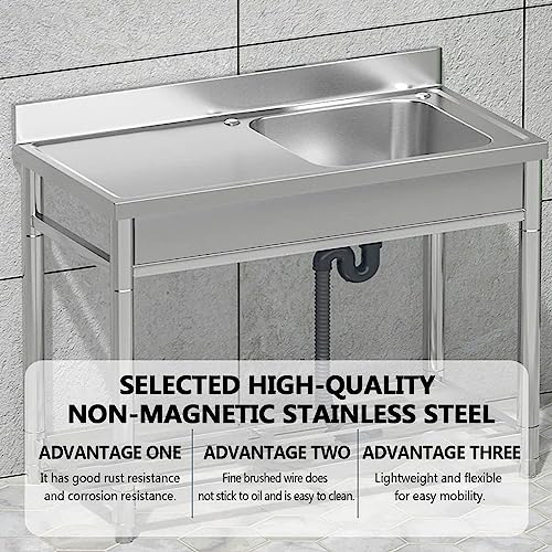 Outdoor utility commercial garage sink,Indoor kitchen Stainless Steel sink,with faucet,with storage rack,1 Compartment,Wear-resistant and smooth, large capacity,for restaurant,Basement. (Size : 80CM+