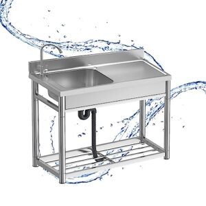indoor kitchen stainless steel sink,outdoor utility garage sink,commercial sink with faucet,with storage rack,1 compartment,wear-resistant and smooth, large capacity,for restaurant,basement. (size :