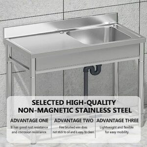 Indoor kitchen Stainless Steel sink,Outdoor utility garage sink,commercial sink with faucet,with storage rack,1 Compartment,Wear-resistant and smooth, large capacity,for restaurant,Basement. (Size :