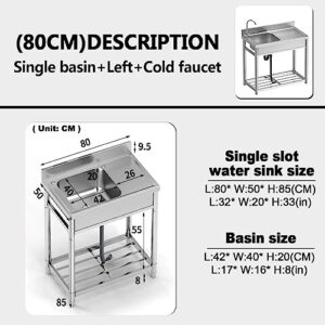 Indoor kitchen Stainless Steel sink,Outdoor utility garage sink,commercial sink with faucet,with storage rack,1 Compartment,Wear-resistant and smooth, large capacity,for restaurant,Basement. (Size :