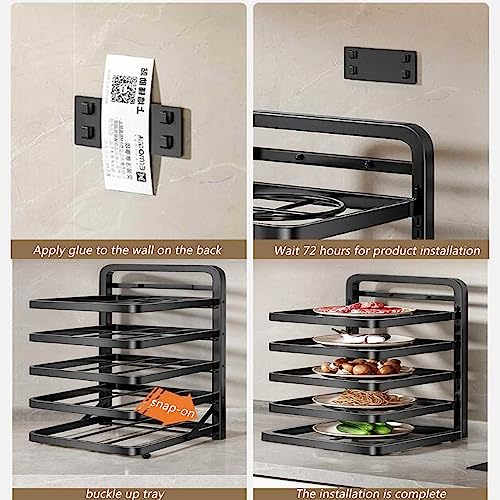 Kitchen Side Dish Organization Rack, Wall-Mounted Multi-Layer Preparation Storage Shelf, Detachable and Height Adjustable, for Kitchen, Hot Pot