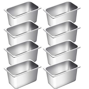 jinei 1/4 size 6 inch deep hotel pans 201 stainless steel pan quarter commercial food pans metal steam table pan for kitchen restaurant buffet party supplies (8 pcs)