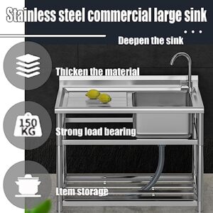 Utility Sink, Freestanding Stainless Steel Sink, Small Stainless Steel Sink, Portable Sink, Outdoor Sink Station With Hose Hook Up, For Restaurant, Cafe, Bar, Hotel, Garage (Color : Hot and cold)