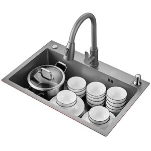 kitchen sink, black single bowl kitchen sink, stainless steel kitchen sink, top mount (color : b, size : 68 * 45cm)