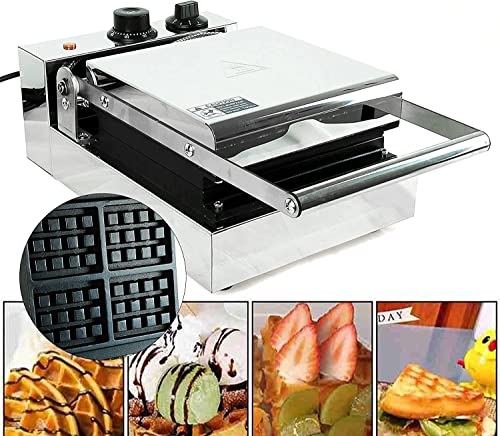 1300W Commercial Stainless Steel Waffle Maker 4Pcs Square Nonstick Electric Waffle Machine With Temperature And Time Control For Home Or Commercial Use Restaurant Bakeries Snack Family