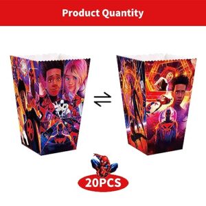 20Pcs Miles Morales Popcorn Boxes Cookies and Spider Candy Box Gift Packs for Boys Miles Morales Spider Black Spider Party Supplies