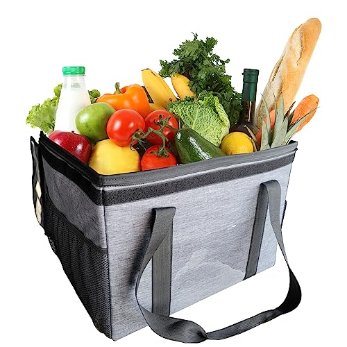 YINFEI Insulated Food Delivery Bag,Upgrade Hook and Loop＆Zipper Design,Pizza Delivery Bag,Insulated Grocery Bag for Commercial Food Transport,17"x13"x12"(Grey)