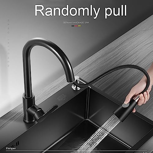 Kitchen Single Bowl Household Sink, Integrated Sink with Pull-Out Tap, Telescopic Drain Basket (Color : D, Size : 68 * 45cm)