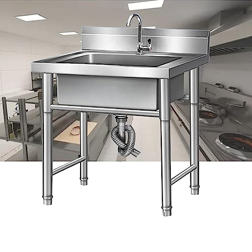 304 Stainless Steel Utility Sink,Laundry Room Sink 1 Compartment, Free Standing Portable Sink With Stand And Faucet,Industrial Garage Sink Kitchen Sink Sink For Workshop,Outdoor Indoor (Size : 60x60x