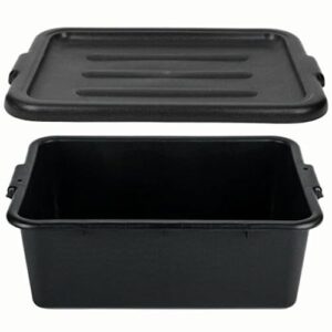 gamla 6-pack polypropylene bus tub with lid set, 20x15x7 inches, durable black bus box for professional food service use