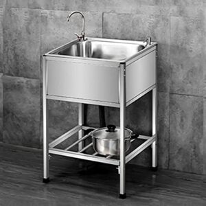commercial sink kitchen wash basin stainless steel 1 compartment with faucet hygienic robust for outdoor indoor garage kitchen laundry single bowl sinks, 0.8mm thick, 40×35×75.5cm