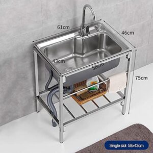 Freestanding Sink, with Faucet Sink Stainless Steel Kitchen, Commercial Movable Dining Sink, Used in Bars, Restaurants, Canteens, Garden Sink, 61×46×75cm
