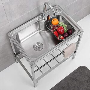 Freestanding Sink, with Faucet Sink Stainless Steel Kitchen, Commercial Movable Dining Sink, Used in Bars, Restaurants, Canteens, Garden Sink, 61×46×75cm