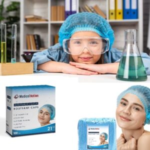 Medical Nation Hair Net, Disposable Pleated Hair Nets | Blue, 100 Count | Bouffant Hair Cap Hair Nets for Food Service, Medical Use - 21" Hairnets for Women & Men- Latex Free with Elastic Band - Blue