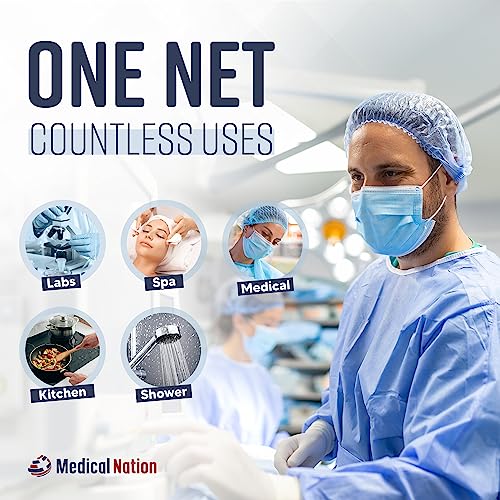 Medical Nation Hair Net, Disposable Pleated Hair Nets | Blue, 100 Count | Bouffant Hair Cap Hair Nets for Food Service, Medical Use - 21" Hairnets for Women & Men- Latex Free with Elastic Band - Blue