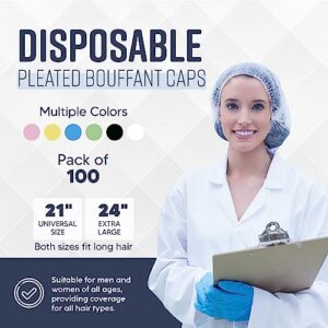 Medical Nation Hair Net, Disposable Pleated Hair Nets | Blue, 100 Count | Bouffant Hair Cap Hair Nets for Food Service, Medical Use - 21" Hairnets for Women & Men- Latex Free with Elastic Band - Blue