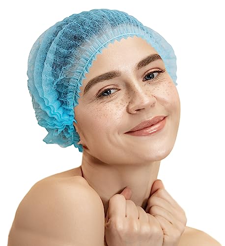 Medical Nation Hair Net, Disposable Pleated Hair Nets | Blue, 100 Count | Bouffant Hair Cap Hair Nets for Food Service, Medical Use - 21" Hairnets for Women & Men- Latex Free with Elastic Band - Blue