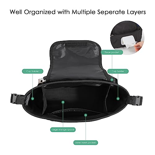 PATPAT Stroller Organizer with Cup Holders Universal Stroller Organizer Bag with Tissue Pocket,Zippered Mesh Pocket , Adjustable Shoulder Strap Fits for All, Black