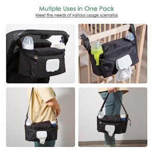 PATPAT Stroller Organizer with Cup Holders Universal Stroller Organizer Bag with Tissue Pocket,Zippered Mesh Pocket , Adjustable Shoulder Strap Fits for All, Black