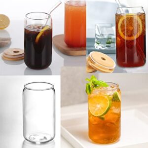 Benestanti Glass Cups with Bamboo Lids and Straws 4 pcs Set,16 oz Drinking Glass Tumbler with Straw and Lid,Iced Coffee Cups with Lids,Smoothie Cups,Ideal for Beer Cocktail Whiskey Tea Juice Gift