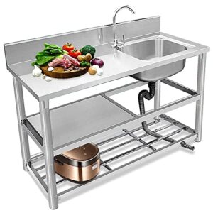 freestanding stainless steel sink, commercial restaurant sink, outdoor single bowl station utility sink for bar restaurant kitchen hotel and home 1 compartment sink with drainer unit and tap