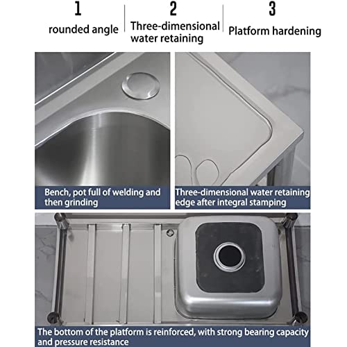 Freestanding Stainless Steel Sink, Commercial Restaurant Sink, Outdoor Single Bowl Station Utility Sink for Bar Restaurant Kitchen Hotel and Home 1 Compartment Sink with Drainer Unit and Tap