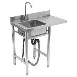 1 compartment stainless steel kitchen sink，free standing single bowl commercial sink，for outdoor indoor, kitchen,garage, restaurant,laundry/utility room(35.4" w x 21.2" d x 39.3" h)
