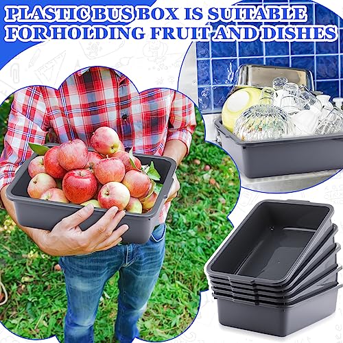 Sherr 15 Pieces 8L Food Service Bus Tubs with 20 Labels Heavy Duty Plastic Bus Box Utility Tub Commercial Wash Basin Tote Box for Home, Kitchen, Restaurant Daily Use, Toys, Hotel (Gray)