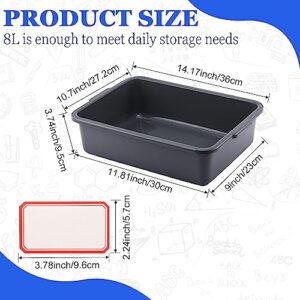 Sherr 15 Pieces 8L Food Service Bus Tubs with 20 Labels Heavy Duty Plastic Bus Box Utility Tub Commercial Wash Basin Tote Box for Home, Kitchen, Restaurant Daily Use, Toys, Hotel (Gray)