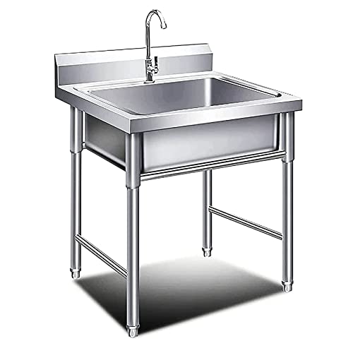 Commercial Restaurant Sink, Free Standing 201 Stainless Steel Commercial Sink with Faucet Utility Sink Outdoor Sink Single Bowl Laundry Utility Room Sinks for Indoor Bathroom Restaurant