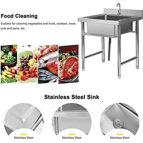 Commercial Restaurant Sink, Free Standing 201 Stainless Steel Commercial Sink with Faucet Utility Sink Outdoor Sink Single Bowl Laundry Utility Room Sinks for Indoor Bathroom Restaurant