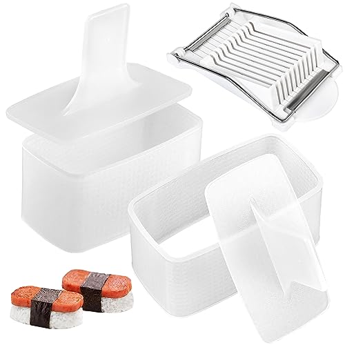 Spam Musubi Mold, Musubi Maker Press 2 Pack with Luncheon Meat Slicer and Rice Paddle - Create Authentic Hawaiian Musubi at Home Non-Stick, The Musubi Mold is Used in Hawaii Restaurants !