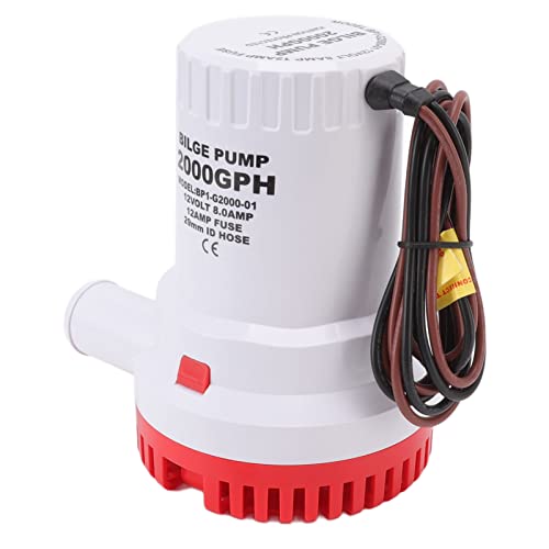 GLOGLOW Bilge Pump, Bilge Pump 2000 GPH Silent Non Burnout Free Operation Easy to Remove for Marine Sewage (12V)