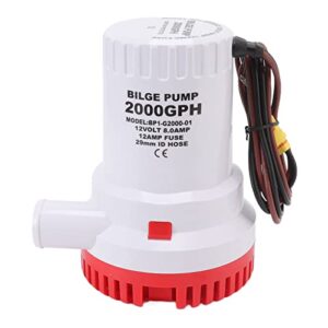 GLOGLOW Bilge Pump, Bilge Pump 2000 GPH Silent Non Burnout Free Operation Easy to Remove for Marine Sewage (12V)