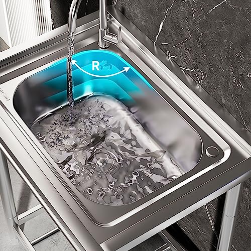 Commercial Kitchen Sink, 304 Stainless Steel Washbasin, Integrated Sink With Bracket, Large Single Sink For Household Sink (Size : 53 * 40cm)