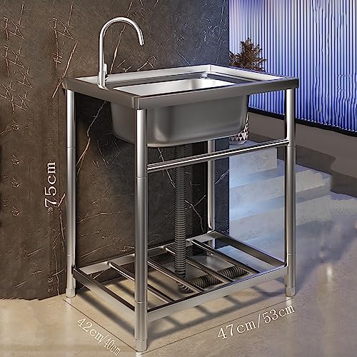 Commercial Kitchen Sink, 304 Stainless Steel Washbasin, Integrated Sink With Bracket, Large Single Sink For Household Sink (Size : 53 * 40cm)