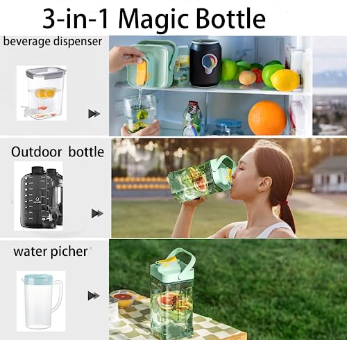 Plastic Drink Dispenser With Spigots, 1 Gallon Portable Water Bottle Pitcher, 100% Leakproof Fridge Beverage Dispensers Jug, 1 Gallon Tea Milk Lemonade Container, 1 GalloParty Picnic