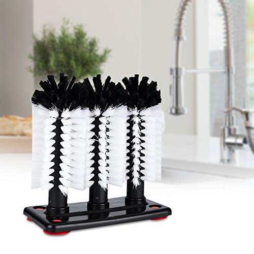 Glass Washer Brush Cleaner, 3 Brushes Bar Glass Cups Washer with Suction Cup Base Water Bottle Cleaning Brush for Bar Kitchen Sink Home Tools