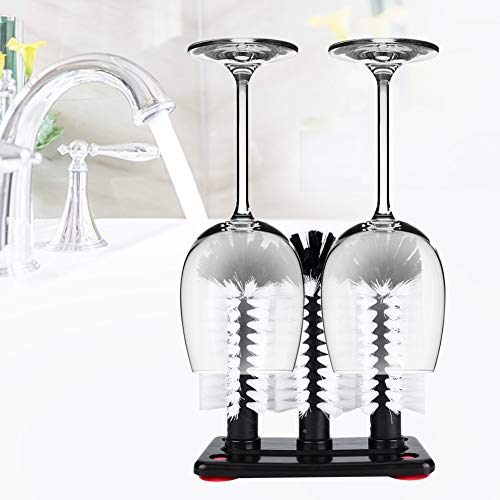 Glass Washer Brush Cleaner, 3 Brushes Bar Glass Cups Washer with Suction Cup Base Water Bottle Cleaning Brush for Bar Kitchen Sink Home Tools