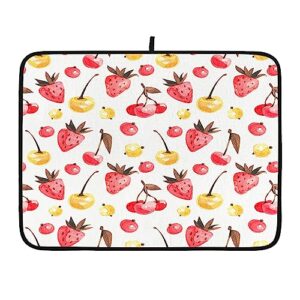 strawberries cute cherry fruit drying mat for kitchen art dishes pad dish drainer rack mats absorbent fast dry kitchen accessories (18''x24'')