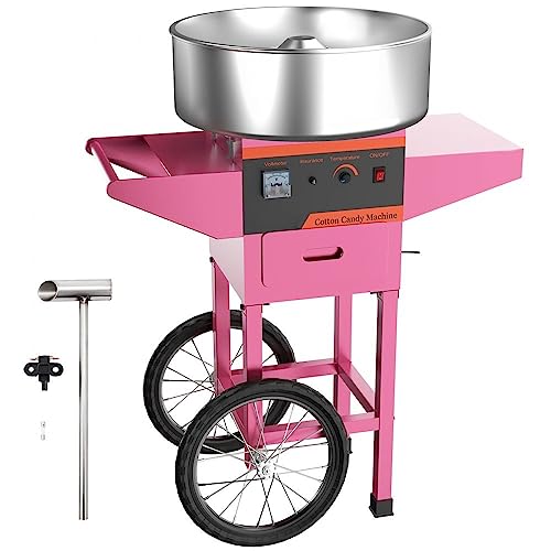 Commercial Cotton Candy Machine with Cart for Family and Parties - 19.7 Inch, Pink - Ideal for Birthday Parties and Events