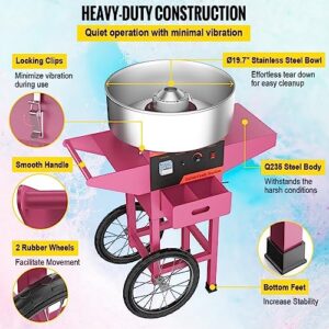 Commercial Cotton Candy Machine with Cart for Family and Parties - 19.7 Inch, Pink - Ideal for Birthday Parties and Events