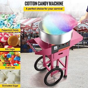 Commercial Cotton Candy Machine with Cart for Family and Parties - 19.7 Inch, Pink - Ideal for Birthday Parties and Events