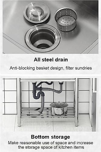 Commercial Stainless Steel Sink,single Bowl Kitchen Sink With Cold And Hot Water Faucets,Outdoor Sink Station With Storage Shelve for Farmhouse, Bathroom, Bar, Laundry Room (21 Inch)