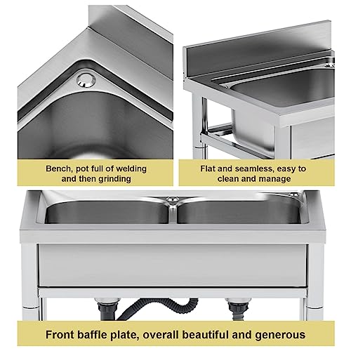 Commercial Stainless Steel Sink,single Bowl Kitchen Sink With Cold And Hot Water Faucets,Outdoor Sink Station With Storage Shelve for Farmhouse, Bathroom, Bar, Laundry Room (21 Inch)