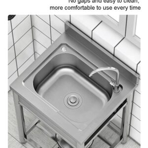 Commercial Stainless Steel Sink,single Bowl Kitchen Sink With Cold And Hot Water Faucets,Outdoor Sink Station With Storage Shelve for Farmhouse, Bathroom, Bar, Laundry Room (21 Inch)