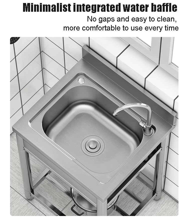 Commercial Stainless Steel Sink,single Bowl Kitchen Sink With Cold And Hot Water Faucets,Outdoor Sink Station With Storage Shelve for Farmhouse, Bathroom, Bar, Laundry Room (21 Inch)