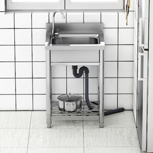 Commercial Stainless Steel Sink,single Bowl Kitchen Sink With Cold And Hot Water Faucets,Outdoor Sink Station With Storage Shelve for Farmhouse, Bathroom, Bar, Laundry Room (21 Inch)