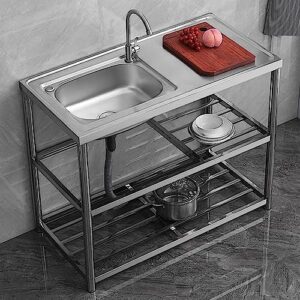 stainless steel utility sink, commercial restaurant sink, single bowl w/faucet & drainboard outdoor garden sink, for kitchen laundry room garage l100*w50*h80cm/l39.3*w19.6*h31.4in leftsingleslot
