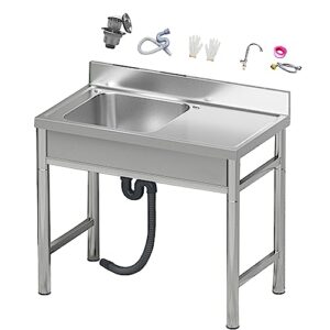 freestanding stainless steel sink, commercial stainless steel sink, small stainless steel sink, portable sink, outdoor sink station with hose for restaurant, cafe, bar, hotel, garage